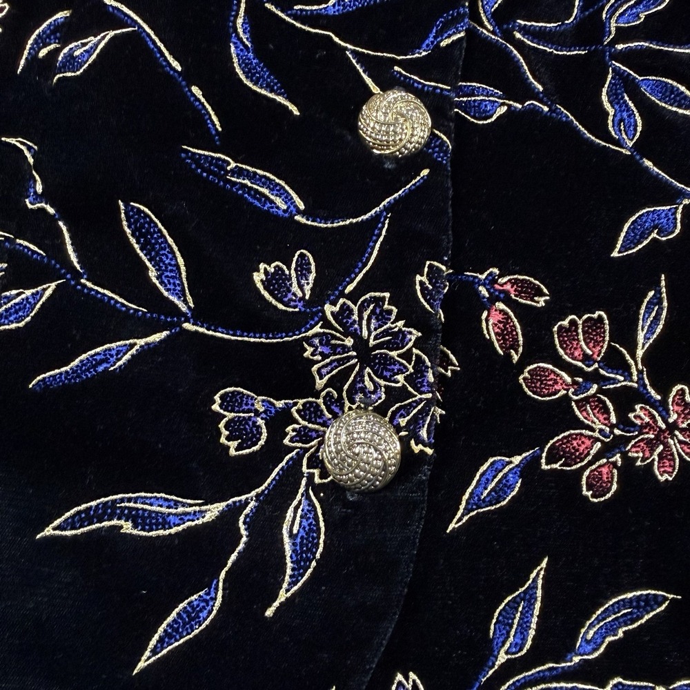 Vintage Dressbarn Vest Women's Large Velour Floral Metal Buttons Tie Back - Picture 4 of 6